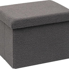 PINPLUS Storage Ottoman Cube Sherpa Ottoman Foot Rest,Small Foldable Portable Boucle Ottomans, Faux Teddy Fur, Grey 16.5