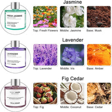 Reed Diffuser Set of 3 Pack,50ML Lavender Jasmine Lemon Basil Scented Oil Diffuser with 5 Sticks,Home Fragrance Reed Diffuser for Bedroom Bathroom Office (Lavender/Jasmine/Fig Cedar)