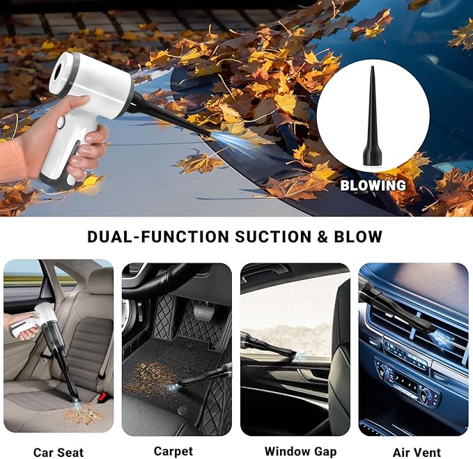 MINI Cordless Handheld Vacuum Cleaner, 6500PA Powerful Suction, Mini Air Duster Blower & Inflator for Car, Home, Keyboard, Swimming Ring - White