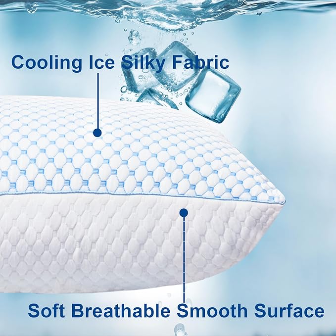 XWZO Cooling Pillow 2 Pack King Size Pillows Set of 2, Shredded Memory Foam Pillows Adjustable Gel Bed Pillows for Side Back Stomach Sleepers with Washable Removable Cover