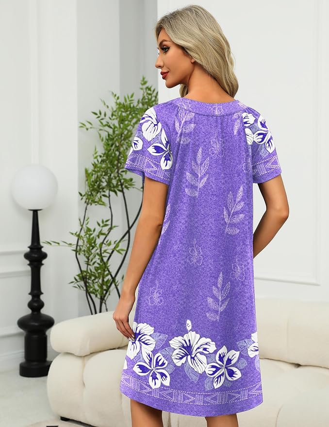 Ekouaer Women Robe Zipper Front Mumu Duster Robes Zip Up Housecoat Soft Sleepwear with Pockets