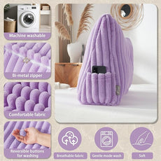 Headboard Pillow + A Long Neck Roll Pillow Body Pillow，Faux Fur Headboard Wedge Pillow with Removable Cover (Purple, Twin：39x8x20 inches)
