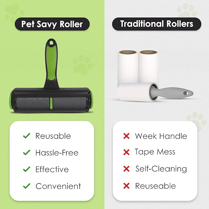 Pet Hair Roller - Compact and Lightweight Lint Roller for Pet Hair - Reusable Dog & Cat Hair Remover with Electrostatic Adsorption for Gentle and Efficient Cleaning