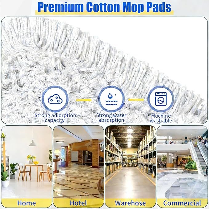 36" Commercial Dust Mop for Floor Cleaning with 2 Cotton Mop Pads, Heavy Duty Industrial Large Floor Duster,Wet Dry Mops for Hardwood Floors,Concrete,Marble, Laminate,Tile,Garage,Blue
