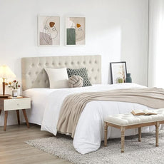 Kingfun Headboards for King Size Bed in Modern Button Design, Premium Linen Fabric Upholstered Tufted Bed Headboard, Adjustable Solid Wood Head Board, Beige