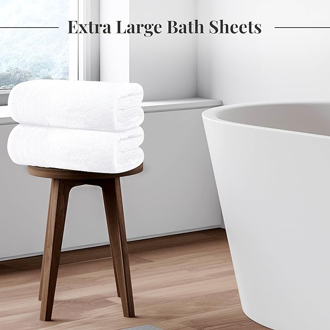 Tens Towels Pack of 2 Extra Large Bath Sheets 35 x 70 Inches, 100% Cotton, Larger & Lighter Weight, Quicker to Dry, Super Soft & Absorbent, Oversized Bath Towels, White
