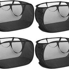 4 Pack Collapsible Laundry Baskets, Foldable Laundry Basket with Pocket, Durable Pop Up Hampers, Reinforced Handles Dirty Clothes Hamper for Laundry, Bedroom, Bathroom, Dorm, Travel or Camping Black
