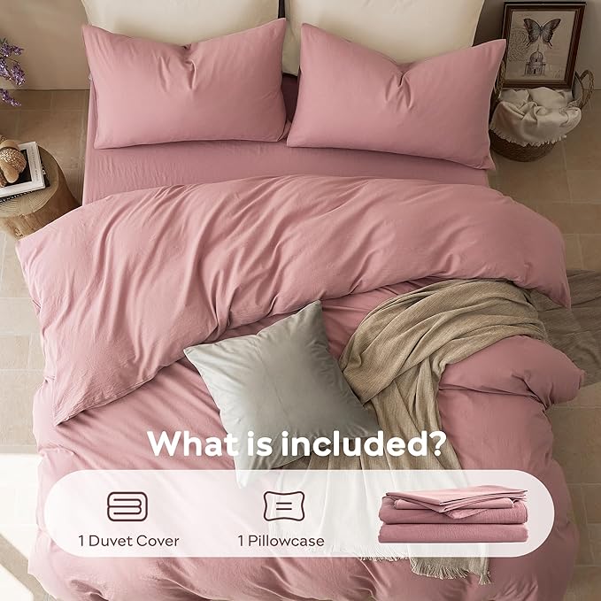 JELLYMONI Duvet Cover Twin Size - 100% Washed Cotton Comforter Cover with Linen-Like Texture, Breathable & Soft Bedding for Modern Home, Guest Room and Everyday Use,1 Duvet Cover & 1 Pillowcase