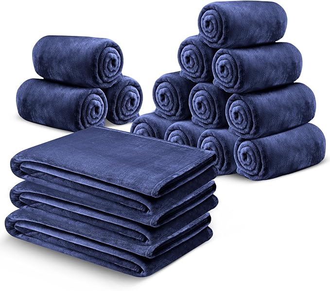 IR Imperial Rooms Fleece Blanket 16 Pack - Super Soft Fluffy Navy Throw Blanket for Sofa and Bed - Warm and Cozy Lightweight 400 GSM Microfiber Bed Throws Blankets, 50x60 Inches (Throw/Travel)