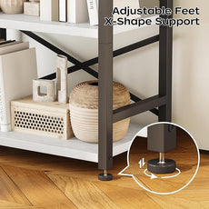 Homeiju Organization and Storage, 5 Tier Bookshelf, Tall Bookcase with Shelves, Wood and Metal Book Shelf Storage Organizer, Industrial Display Standing Shelf Unit for Bedroom, White