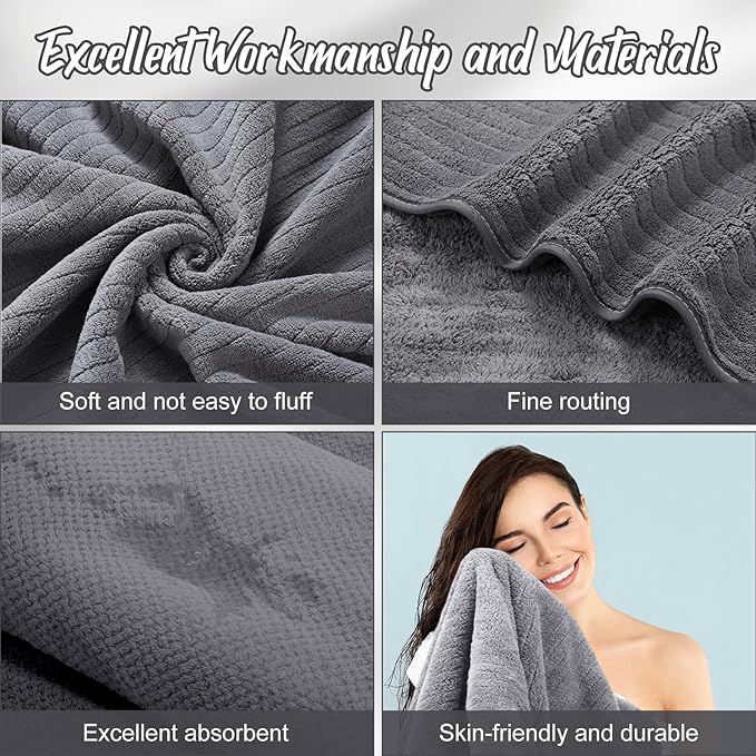 16 Pack Microfiber Bath Towels Bulk 27'' x 60'' Oversized Size Bath Towel Highly Absorbent Extra Large Soft Drying for Shower Beach Winter Salon Sport Gym Party (Stripe,Dark Grey)