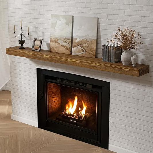 Dreamland 72 X 8 X 3 Fireplace Mantel - Solid Rustic Wood Wall Mounted Floating Shelf - Handcrafted Wood Fireplace Mantels - Floating Fireplace Mantel - Brown