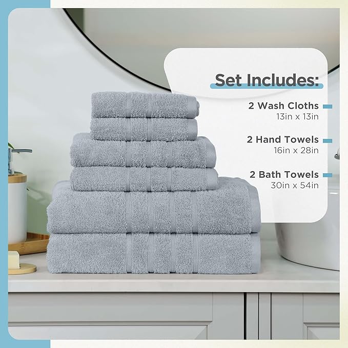 Martex 6-Piece Towel Set – Ultimate Performance – 100% Cotton – 2 Bath Towels – 2 Hand Towels – 2 Wash Cloths – Versatile – Low-Linting – Supersoft & Absorbent Bathroom Set – Easy Care – Spa Blue