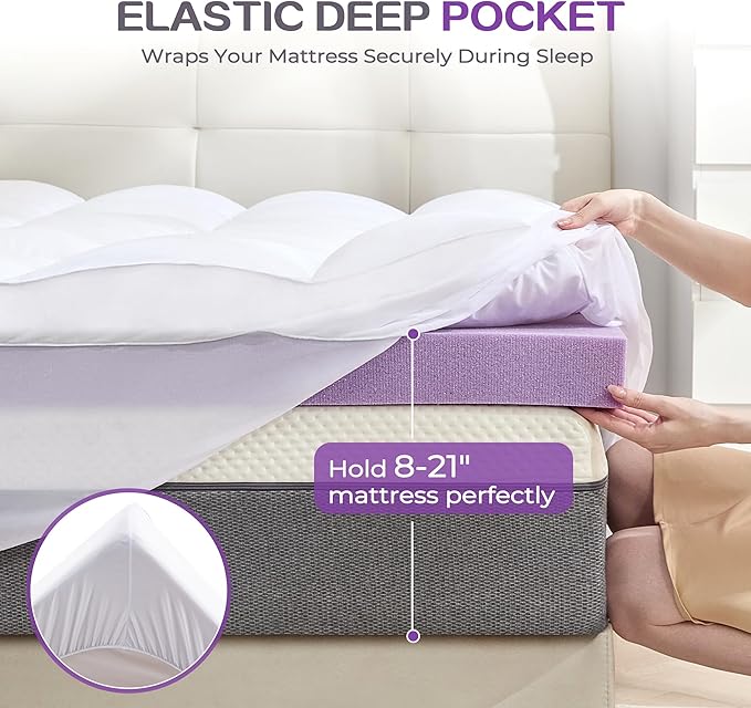 SINWEEK Dual Layer 5 Inch Memory Foam Mattress Topper Queen Size, 3 Inch Gel Memory Foam Plus 2 Inch 1450 GSM Down Alternative Quilted Pillow Top Mattress Pad Cover, White