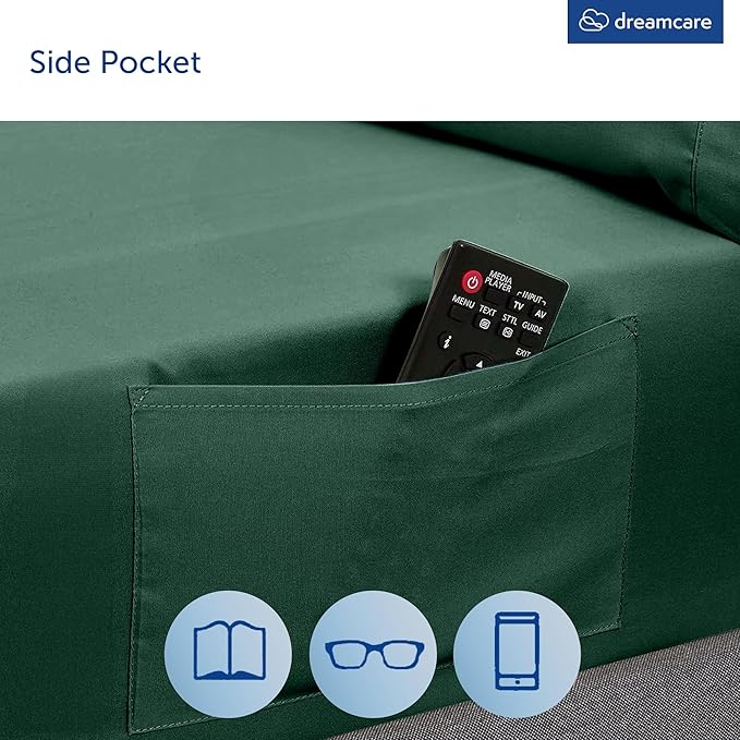 DREAMCARE King Size Sheets Set - Cooling Bed Sheets - 4pcs Set - up to 15" Deep Pocket King Sheet Set – Soft & Long Lasting Cooling - 100% Fine Brushed Microfiber with Side Pocket - Emerald Green DREAMCARE