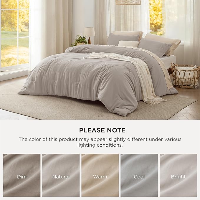 Bedsure King Size Comforter Set, Linen Soft Prewashed Bedding for All Seasons, 3 Pieces GentleSoft™ Warm Down Alternative Bed Set, 1 Lightweight Comforter (104"x90") and 2 Pillowcases (20"x36")