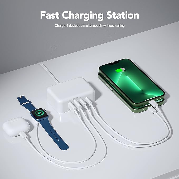 USB C Charger Block, 45W 4 Port USB C Fast Charging Station Hub Cube Brick for Multiple Devices, Travel Charger USB Power Strip Adapter Plug for iPhone 17 16 15 14 Pro Max, iPad, MacBook Air, Samsung