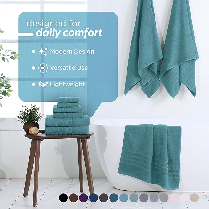 Martex 6-Piece Towel Set – Ultimate Performance – 100% Cotton – 2 Bath Towels – 2 Hand Towels – 2 Wash Cloths – Versatile – Low-Linting – Supersoft & Absorbent Bathroom Set – Easy Care – Larkspur Teal
