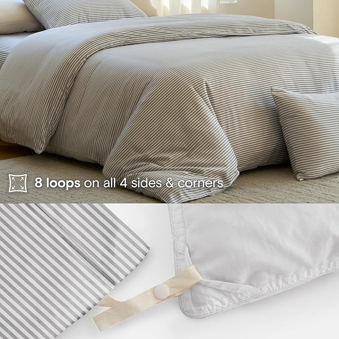 DOZ Duvet Cover Set, 100% Viscose derived from Bamboo, Organically Grown, Buttery Soft, Cooling Duvet Covers, High GSM, 1 Duvet Cover and 1 Pillowcase, 70"x90" (Stripe, Twin/Twin XL)