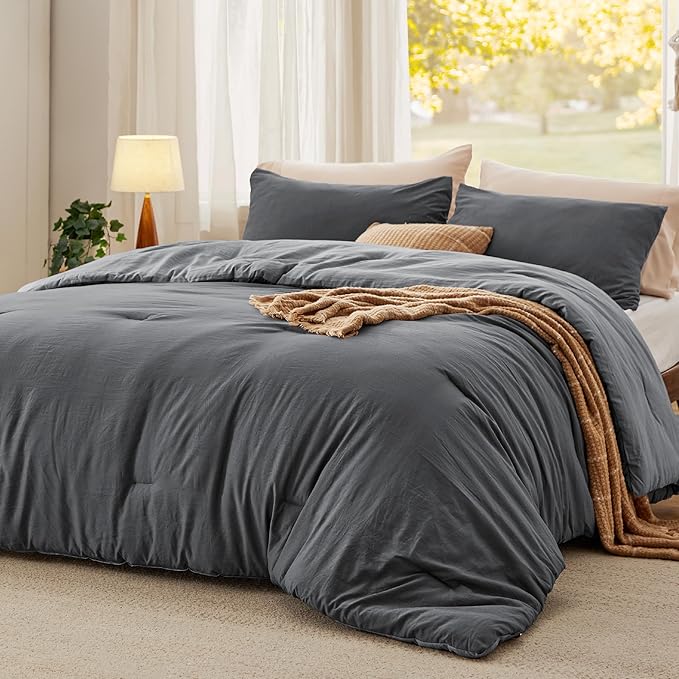 Bedsure Twin Size Comforter Set, Reversible Grey Soft Prewashed Bedding for All Seasons, 2 Pieces Warm Down Alternative Bed Set, 1 Lightweight Comforter (68"x88") and 1 Pillowcase