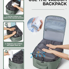 Vacuum Backpack Travel for Women Men, Travel Backpack with Vacuum System, Small Compression Backpacks Flight Approved, Travel Vacuum Bags with 14inch Laptop Compartment, Contain Pump, Green