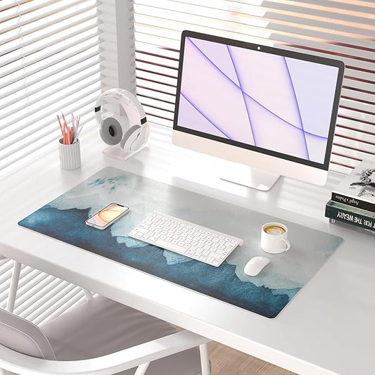 QIYI Desk Pad Large Keyboard and Mouse Pad for Laptop Computer, PU Leather Desk Cover Protector, Desk Décor Accessories for Office Home Work Writing Gaming 31.5" x 15.7" - Watercolor Mountain