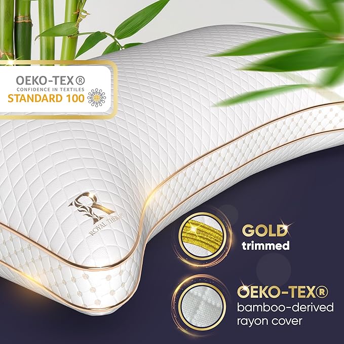 Royal Therapy King 4-Pack Memory Foam Pillow, Adjustable Shredded Odor-Free Pillow for Neck & Shoulder Pain Relief, Support for Back, Stomach, Side Sleepers BioForm