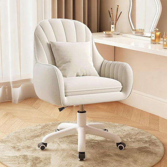 Cute Home Office Chair Velvet Upholstered Desk Chairs with Mid Back Swivel Adjustable Makeup Vanity Computer Chair with Wheels