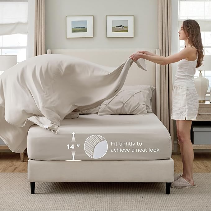 Bedsure Twin Comforter Set Linen - Bed in a Bag Twin Size Bedding 5 Pieces, GentleSoft™ Pintuck Bed Set Gift for Family, Pinch Pleat All Season Comforter with Sheets, Pillowcases & Shams