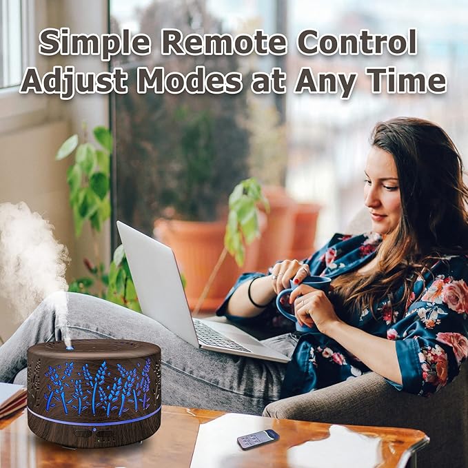 Diffusers for Essential Oils Large Room 600ml,Essential Oil Diffusers for Home with R/C,8/Set Oils Cool Mist Humidifier,7 Colors Lights & 3 Mist Mode Waterless Auto Off for Office Bedroom Decor Gifts