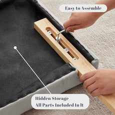 Kingfun Upholstered Queen Headboard Only, Premium Linen Button Tufted Headboards, Adjustable Solid Wood Head Board, Padded Headboard with Solid Wood Legs in Bedroom (Grey)