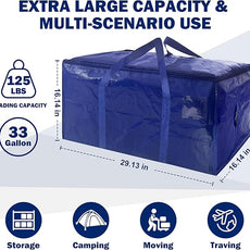 4 Pack Extra Heavy Duty Large Moving Bags with Strong Zipper & Carrying Handles, Sturdy Clothes Storage Bag Totes Bins, Packing Bags Moving Boxes College Moving Supplies, Dark Blue - 33 gal