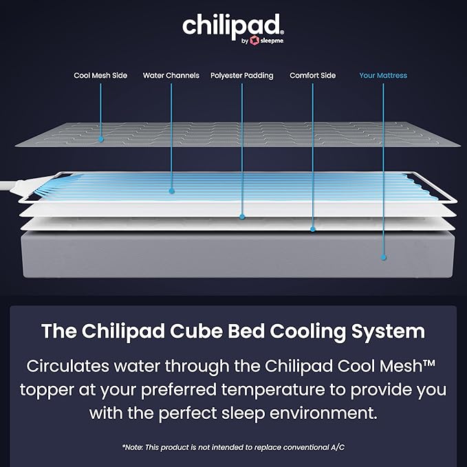 Chilipad Cube Bed Cooling System - Cooling & Heating Mattress Topper, Custom Bed Temperature, Cool Sleep Enhancement, Temp Range of 60-115°F, ME Half King or TwinXL Size (38" W x 80" L), Model: CP502