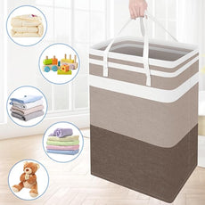 BlissTotes 3-Pack Laundry Basket, Freestanding＆Waterproof Laundry Hamper, Collapsible Tall Clothes Hamper with Easy Carry Handles for Clothes, Towels in the Family and Dorm,Gradient Khaki,100L