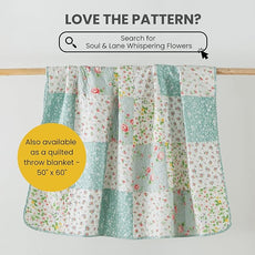 Soul & Lane Whispering Flowers Cotton Quilt Set - Twin Size with 1 Sham, White and Blue Pieced Patchwork Design, Country Floral Quilted Comforter, Lightweight Summer Farmhouse Bedding