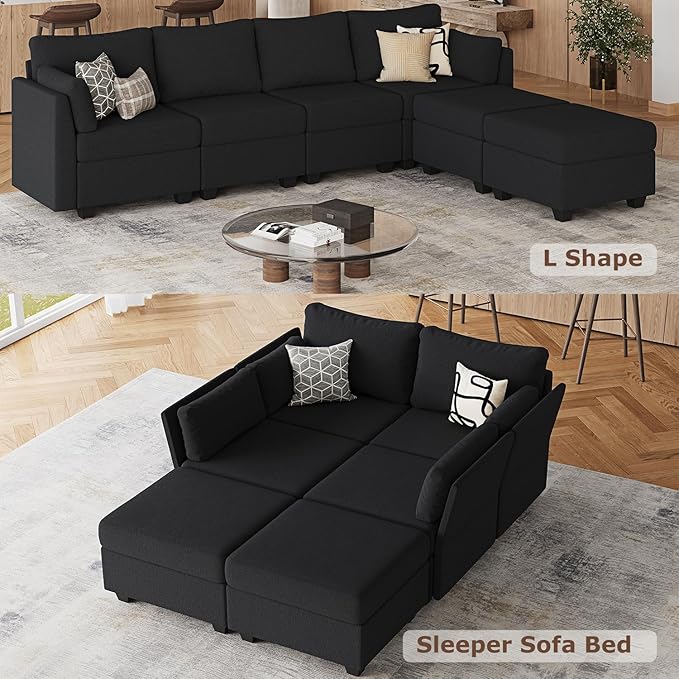 114.17" Modular Sectional Sofa, 6 Seat Sectional Couches with Storage, Memory Foam, Convertible Modular Couch for Living Room, U Shaped Comfy Modular Sofa with Chaise, Black
