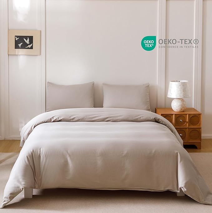 HeimenAogo Egyptian Cotton Duvet Cover Queen Size Ultra Soft and Breathable Bedding Set with Zipper Closure Long Staple Pre-Washed Cotton Duvet Cover Silver Gray 3Pcs (90"×90")