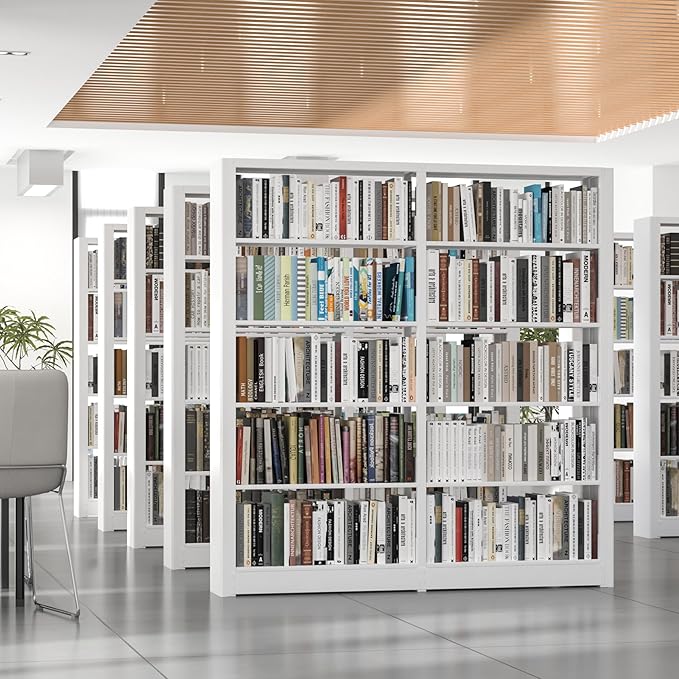 Metal Bookshelf, 5 Tier Bookshelf with Adjustable Shelves, White Bookshelf, Heavy Duty 69” Tall Bookcase, Large Book Case Book Shelf for Bedroom, Living Room, Office, Library