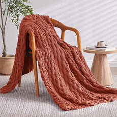 Knitted Weighted Blanket for Adult, No Beads Heavy Blanket 48” x 72'' 10lbs, Breathable Chunky Knit Blanket, Cooling Weighted Blanket for Hot Sleepers, Christmas Home Decor (Orange)