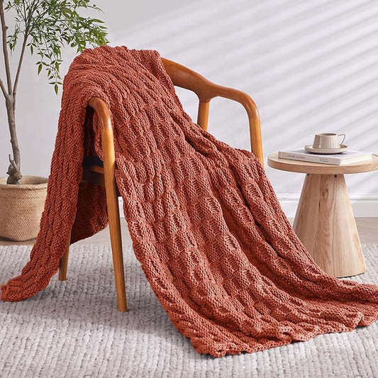 Knitted Weighted Blanket Adult, No Beads Heavy Blanket 48” x 72'' 15lbs, Breathable Chunky Knit Blanket, Cooling Weighted Blanket for Hot Sleepers, Christmas Home Decor (Orange)