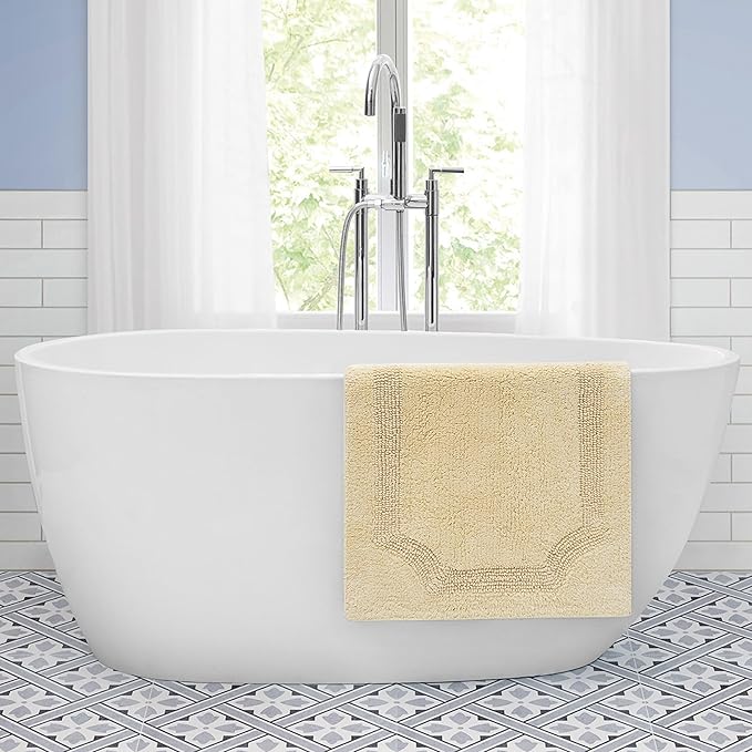 Laura Ashley - Reversible Cotton Bath Mat, Premium Bathroom Décor, Machine Washable Bathroom Rug, Highly Absorbent, 21"x34", Yellow