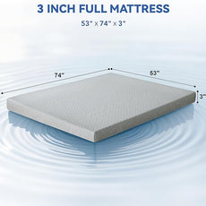 Vipbear Full Size 3 Inch Mattress Topper, Cooling Gel Memory Foam with Bamboo Fiber Cover, Medium Firm Spine Support