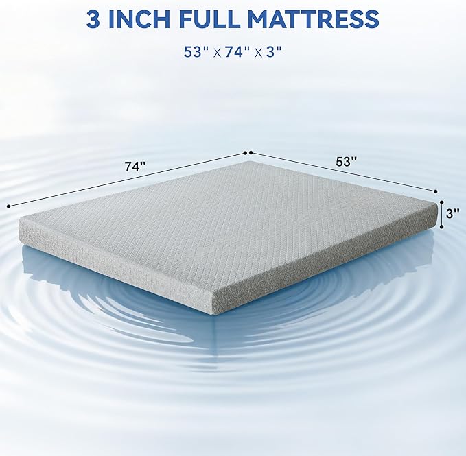 Vipbear Full Size 3 Inch Mattress Topper, Cooling Gel Memory Foam with Bamboo Fiber Cover, Medium Firm Spine Support