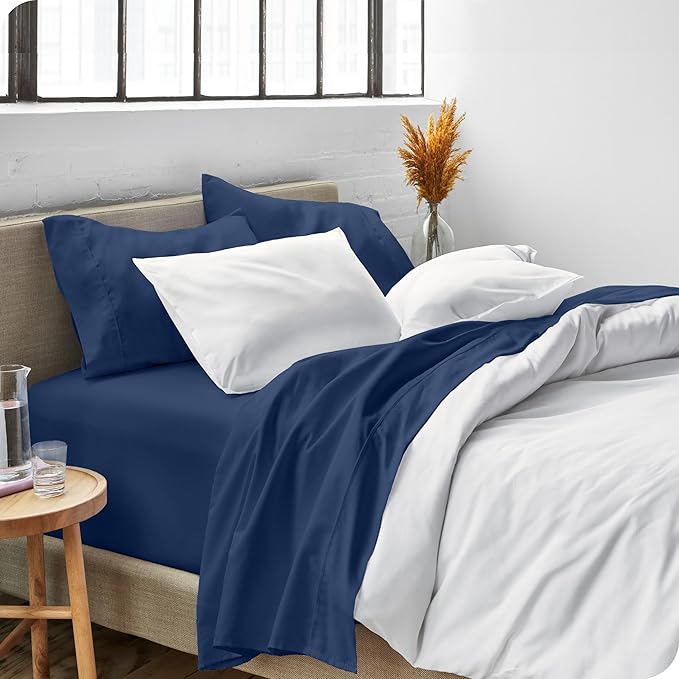 Bare Home Queen Sheet Set - Luxury 1800 Ultra-Soft Microfiber - Double Brushed - Deep Pockets - Easy Fit - 4 Piece Set - Bedding Sheets & Pillowcases (Queen, Dark Blue)