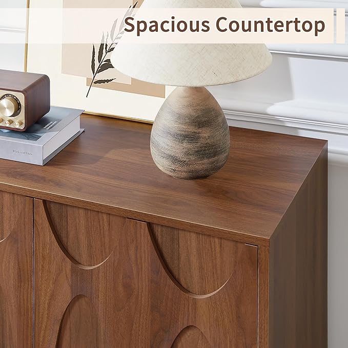 Sideboard Buffet Cabinet with Storage Set of 2, 63” Mid Century Modern Storage Cabinet with Adjustable Shelf and 4 Doors for Dining Room, Living Room,Entry