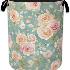 Vintage Pink Rose Laundry Basket,Foldable Waterproof Oxford Cloth Tote Bag Laundry Hamper with Handles,20.8