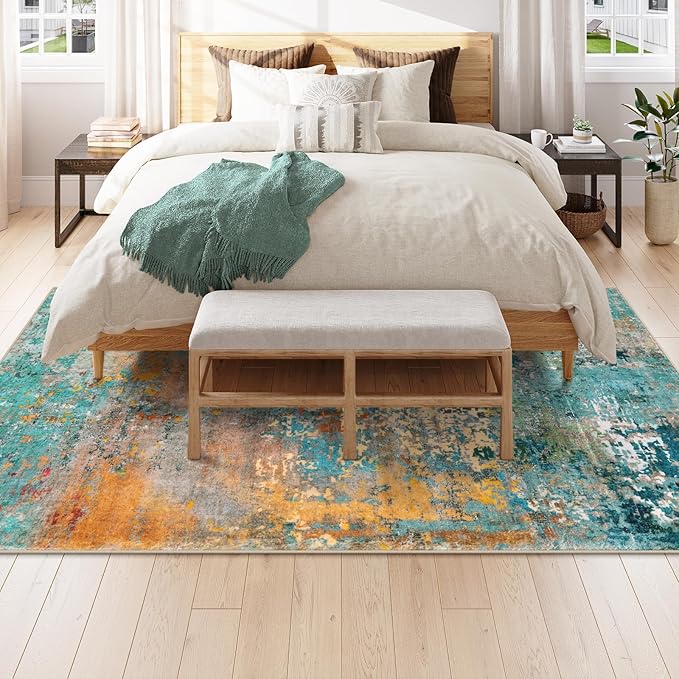 Lahome Modern Abstract Area Rug 6x9 Rugs for Living Room, Washable Accent Bedroom Rug Low Pile Non Slip, Colorful Soft Indoor Contemporary Carpet for Dining Room Table Apartment
