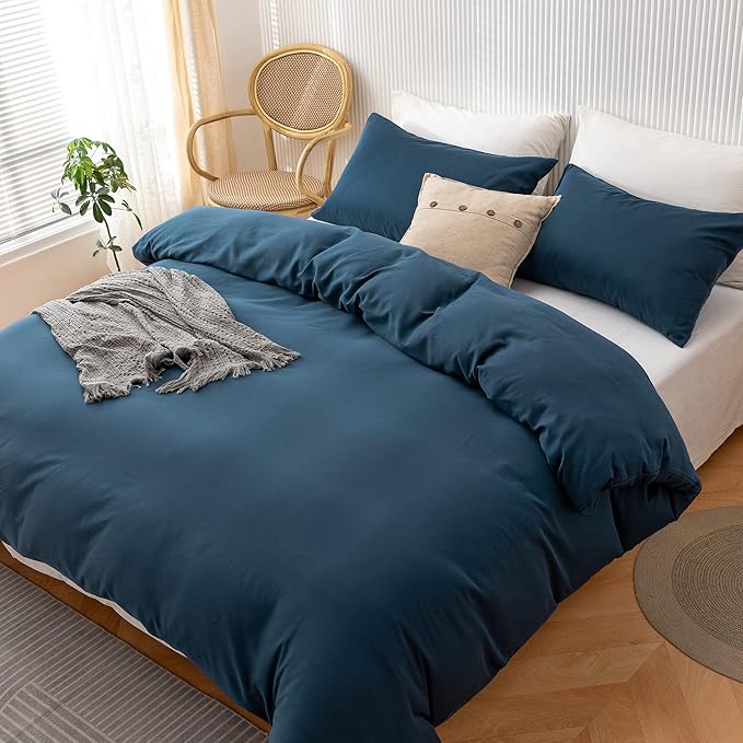 HeimenAogo Egyptian Cotton Duvet Cover Set King Size, Ultra Soft and Breathable Comforter Cover with Zipper Closure, High Thread Count Long Staple Cotton Blanket Cover 3pcs, Ensign Blue
