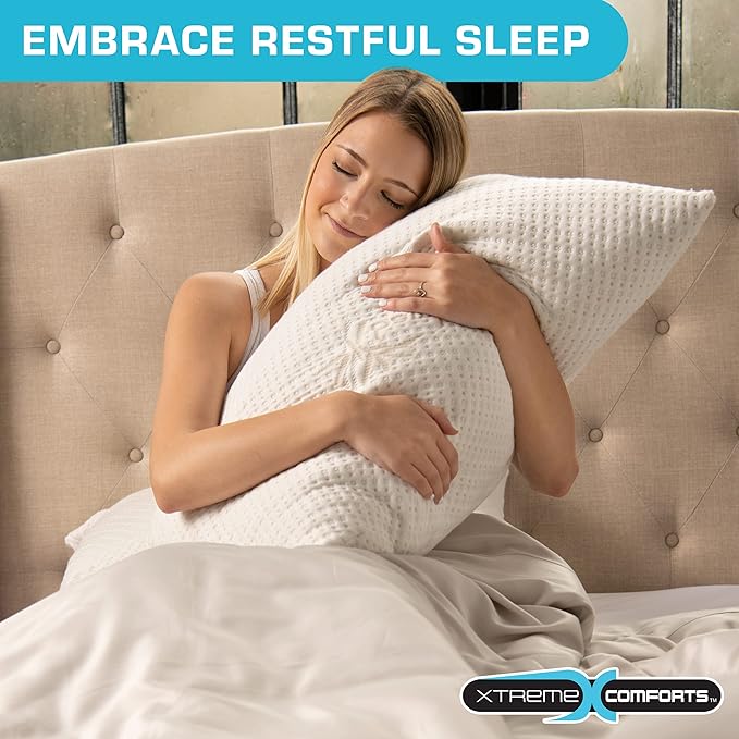 Xtreme Comforts 2-Pack Memory Foam Pillows Made in The USA - Queen Size, Slim Cooling Pillow for Sleeping on Side, Back & Stomach - Firm and Soft Bed Pillows