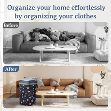 Blue Pink Stars Laundry Basket,Oxford Cloth Laundry Hamper With Handle Foldable Portable Clothes Storage Basket for Laundry Room/Bedroom/Bathroom 20.8